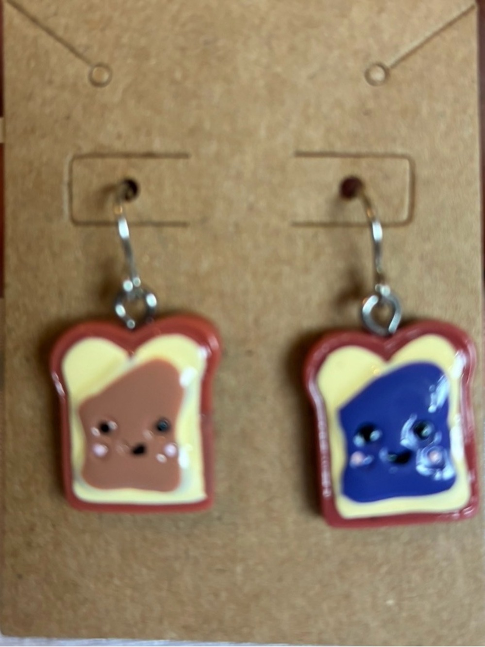 Cute Toast Slice Kids Earrings - Blue & Brown Toast Design